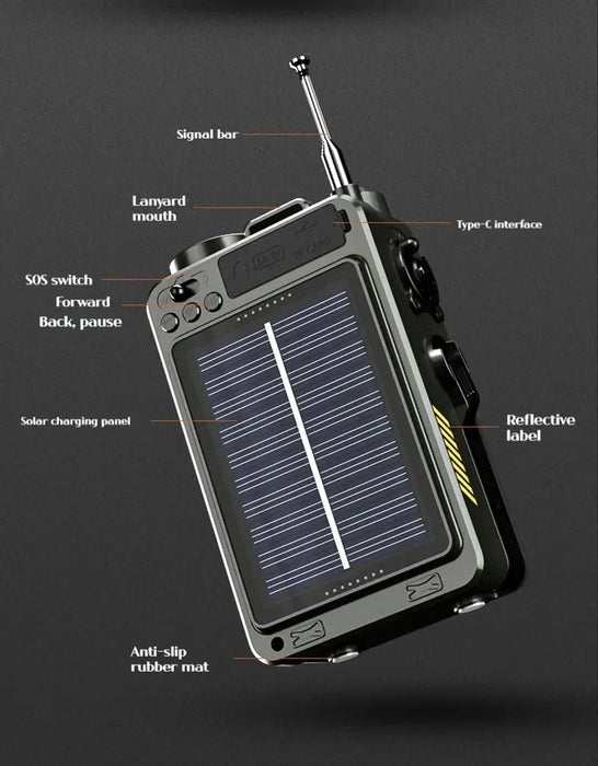 Hand-operated Emergency Solar Bluetooth Outdoor Camping Alarm Radio Multi-band Earthquake Prevention Solar Radio With Flashlight