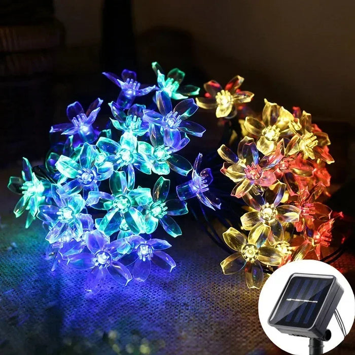 Solar Fairy String Light Sakura Garlands 5/7/12/22M Peach Flower CherryLED Lamp For Wedding Party Garden Christmas Outdoor Decor