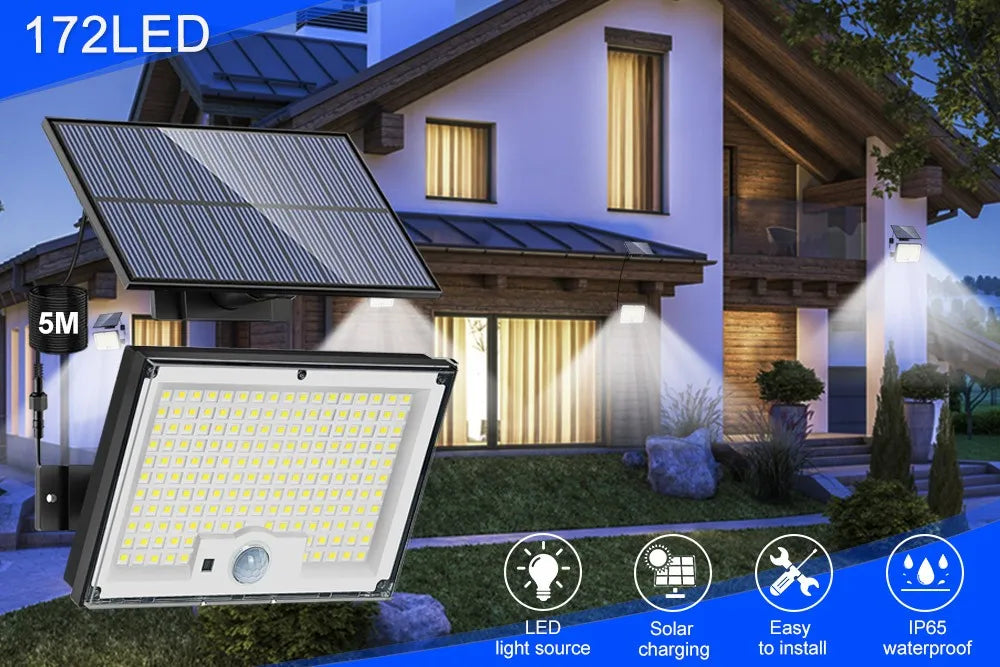 Solar Outdoor Lights 172LED 3Modes Split Motion Sensor Outdoor Lights Waterproof 318 LED Solar Flood Lights Yard Patio Garden
