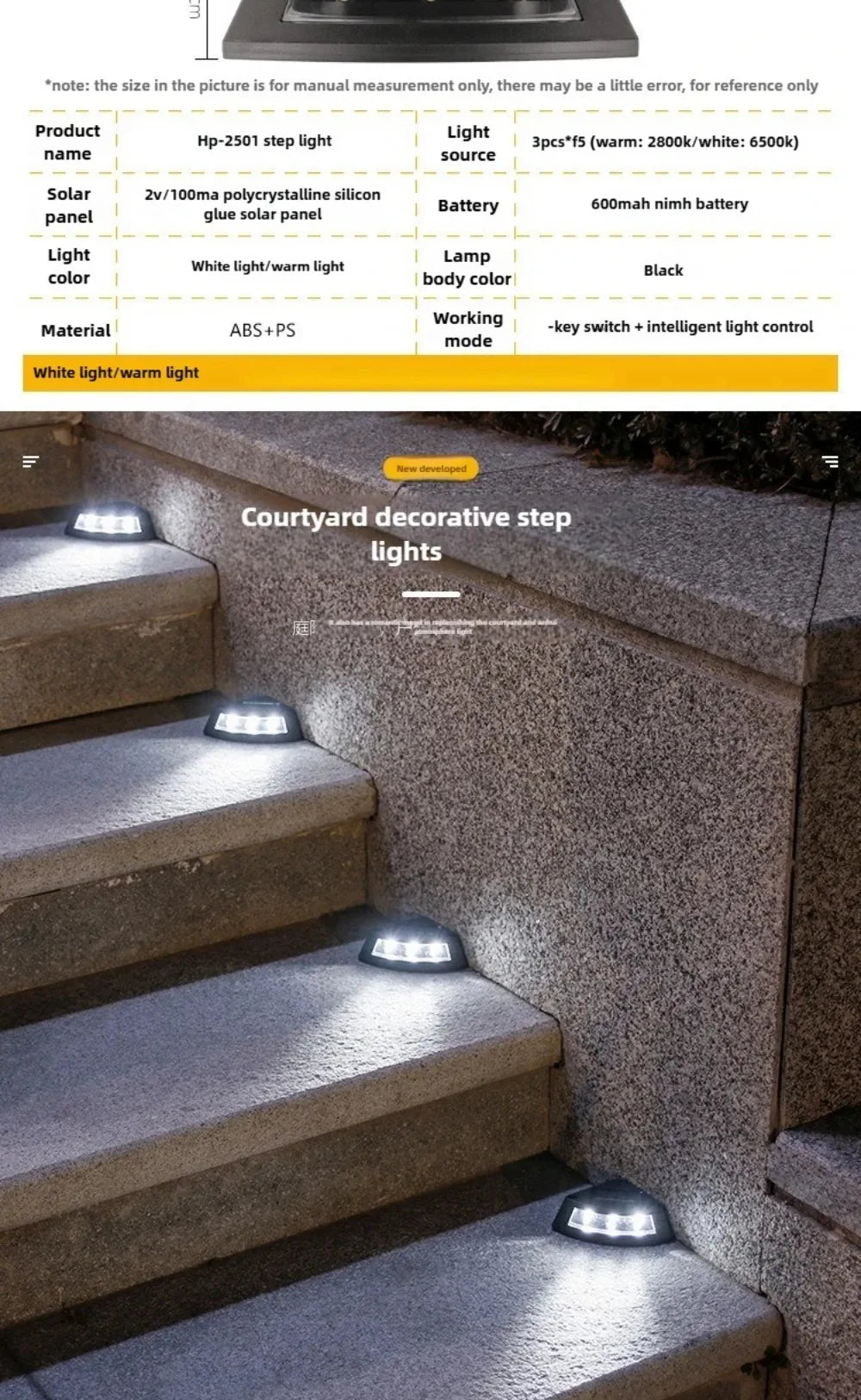 4pcs Waterproof Solar Step Lights Warm /White Light Auto Switch Deck Lights Easy To Use Solar Powered Stair Lighting