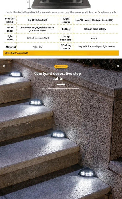 4pcs Waterproof Solar Step Lights Warm /White Light Auto Switch Deck Lights Easy To Use Solar Powered Stair Lighting