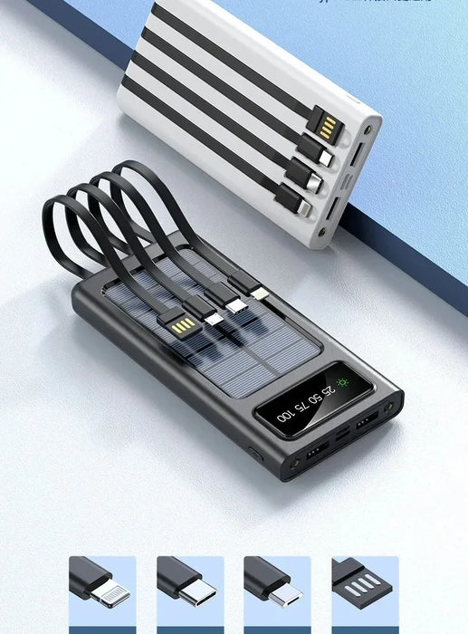 500000MAH  200000mAh 300000mAh Solar BCAK  Power Bank, Convenient Ultra-thin Built-in Cable, Outdoor Camping Mobile Power Supply