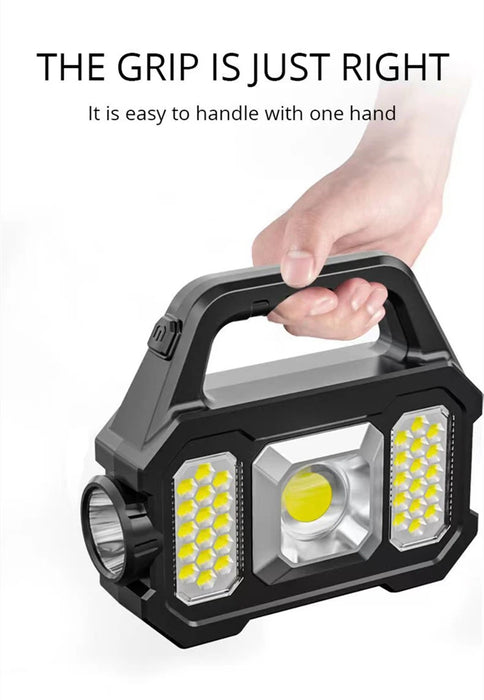 Solar Rechargeable LED Flashlight COB Zoomable Waterproof Tactical Torch Lamp Bulbs Can Charge Mobile Phone Camping Flashlight