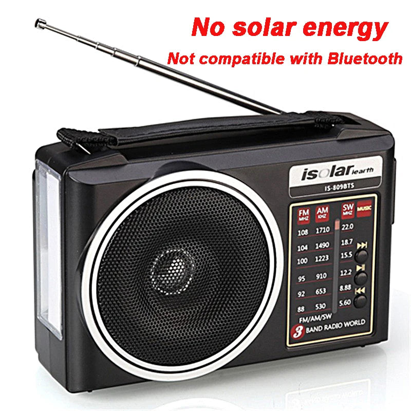 1pc Portable FM/AM/SW Radio Solar Charging Multi Band Emergency Radios Receiver Powerful Bluetooth Speaker with Flashlight USB