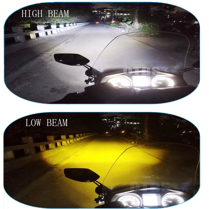 Pair 100W Motorcycle Headlight Fog Lights Led Auxiliary Driving Light Spotlight Headlamp Dual Color Flasher Farol Moto Fog Lamp.
