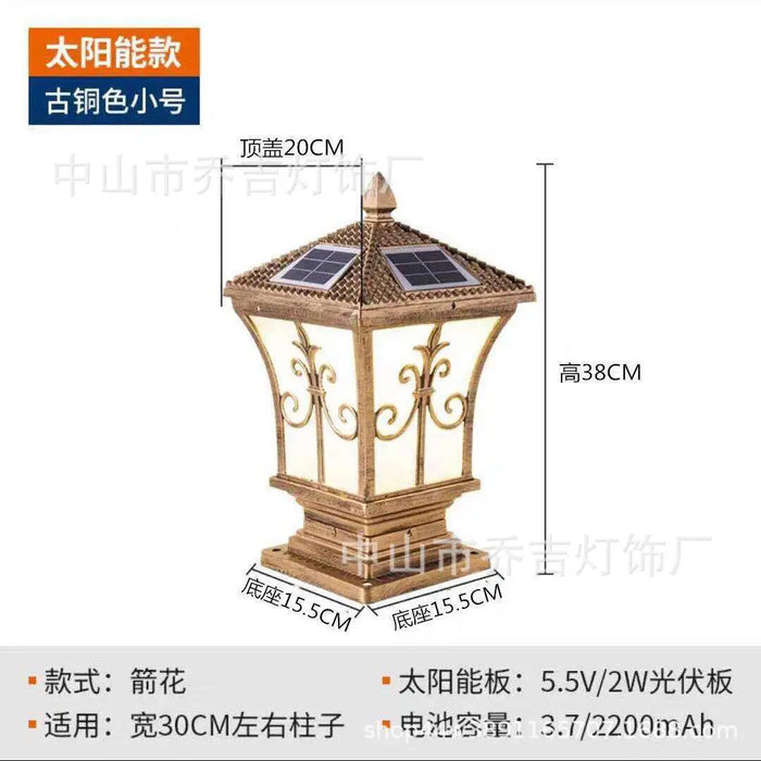 LED Solar Pillar Light Remote Control Retro Lantern Waterproof Outdoor Porch Column Lamp Night Light Garden Fence Decoration