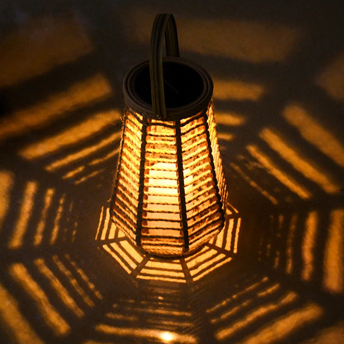 Solar Imitation Rattan Lantern Outdoor Solar Light Hanging Decorative Candle Lights Solar Powered Bamboo Lamp Garden Decoration