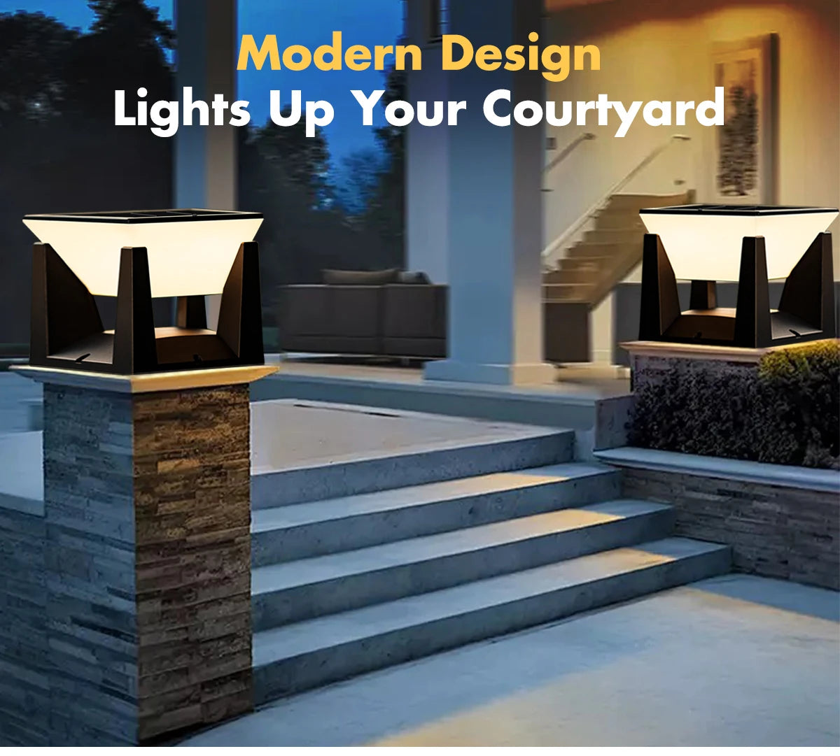 Solar Post Cap Lights Outdoor IP65 Waterproof LED Pillar Lamp Fixtures for Gate Post Fence Deck with 2 Levels Brightness Dusk to