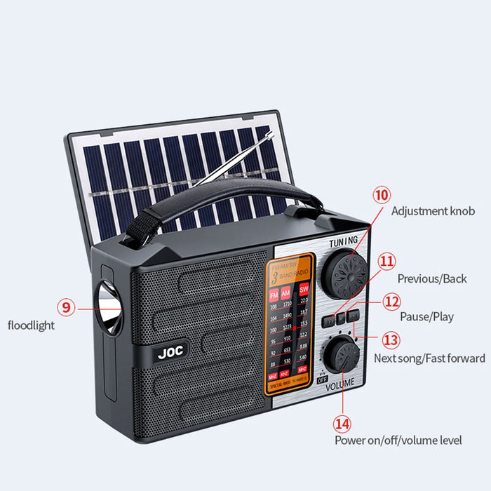 Solar Radio Portable AM FM SW Radio with Flashlight & BT Speaker Full Band Radio Emergency Radio for Outdoor Camping Emergency
