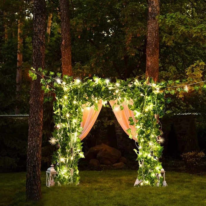Solar Vine String Lights LED Solar String Lights Outdoor Waterproof Artificial Ivy Leaf Plants Lights for Garden Wedding Fence