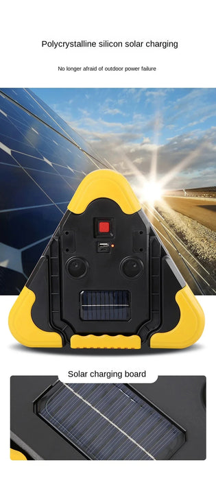 3 in 1 Solar Car Emergency Triangular Warning Light Safety Emergency Breakdown Alarm Lamp Portable Solar Light Camping Working