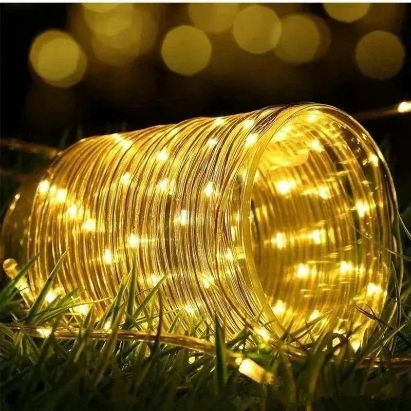 Solar Outdoor Fairy Lights LED Festoon Tube Rope String Light Summer Garden Fence Wedding Party Balcony Decoration Solar Garland