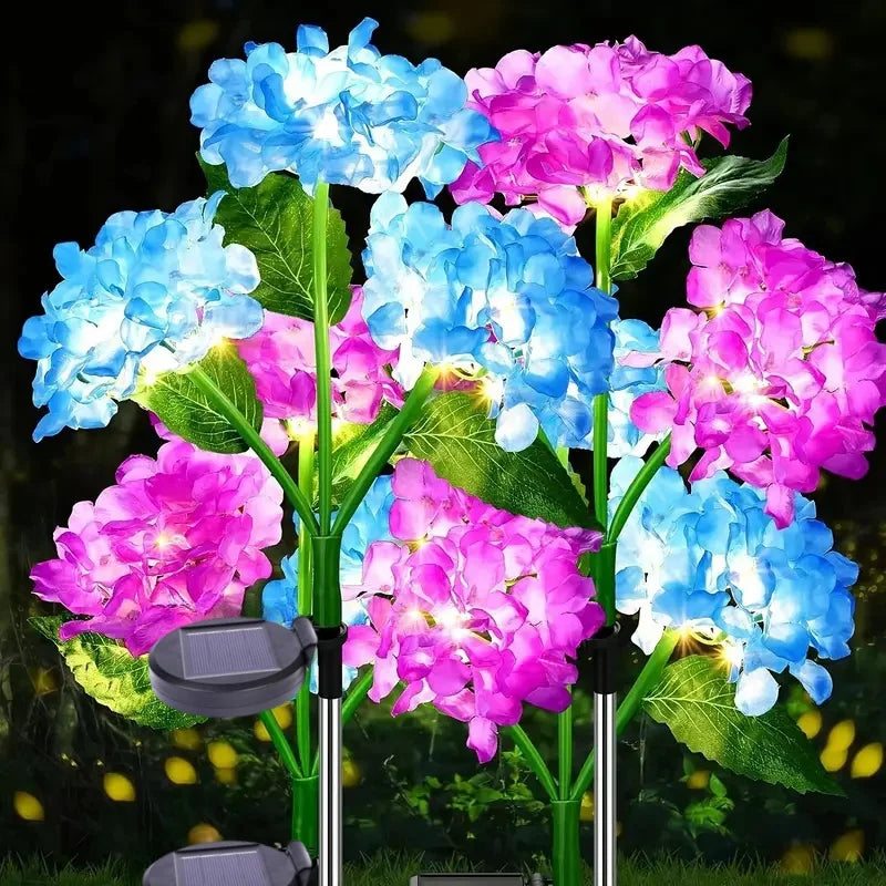 Solar Lights Solar Flowers Lights with 3 Head Hydrangea Flowers Waterproof for Garden Yard Patio Lawn Backyard Pathway Decor