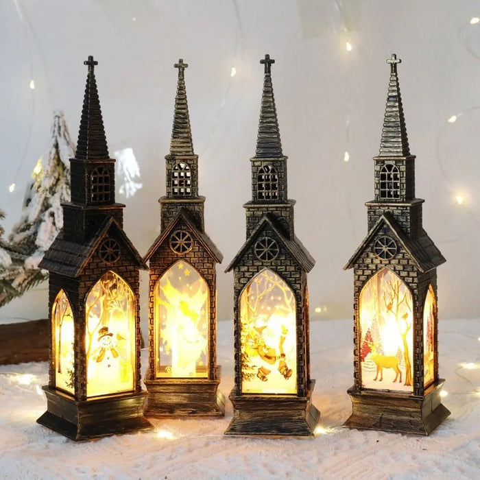 Christmas Church Small Wind Light Santa Claus Snowman Elk Xmas Pendants Noel Navidad Merry Christmas Decor 2025 Happy New Year