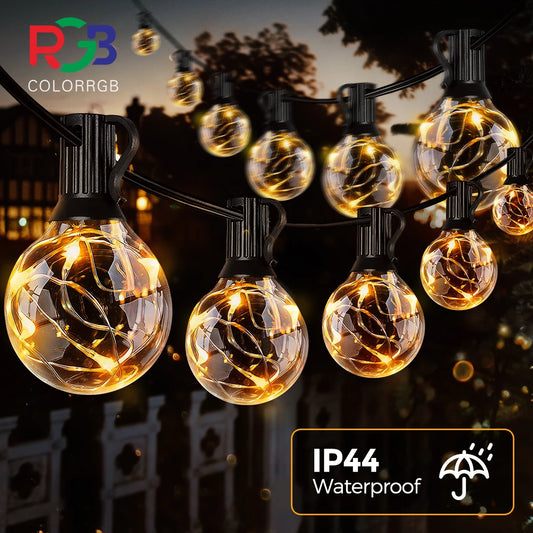 Solar Patio String Light G40,8 Light Modes, Outside Weatherproof Hanging Lights for Backyard Bistro Balcony Pergola Party Decor