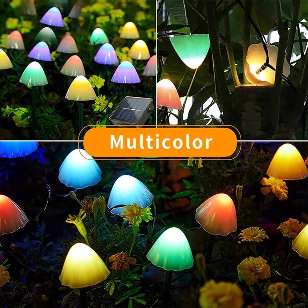 Solar Lights String Mushroom Lawn Fairy Lights LED Solar Lamps Outdoor For Garden Patio Terrace Path Landscape Decoration Lamps