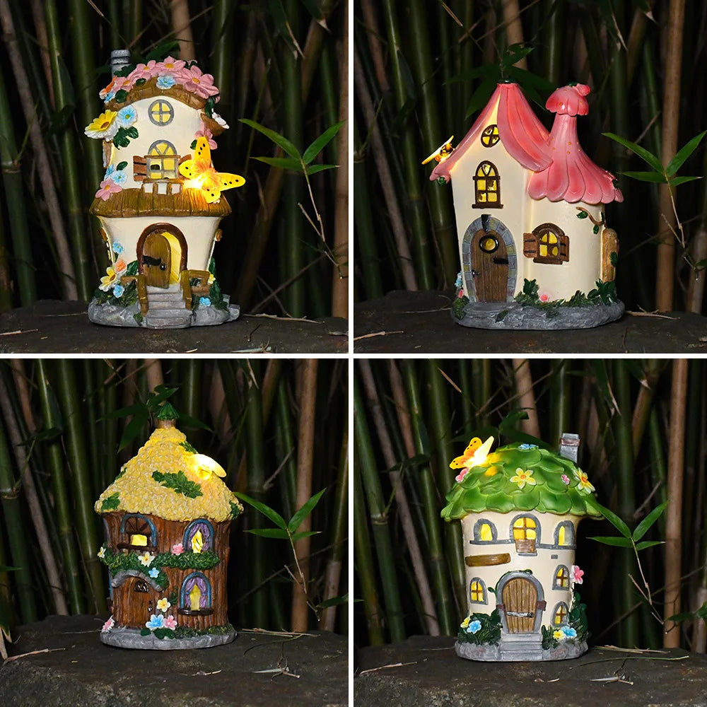 Solar Resin Cabin Christmas Outdoor Courtyard Garden Decoration Led Nightlight Fairy Tale Atmosphere Creative Ornament