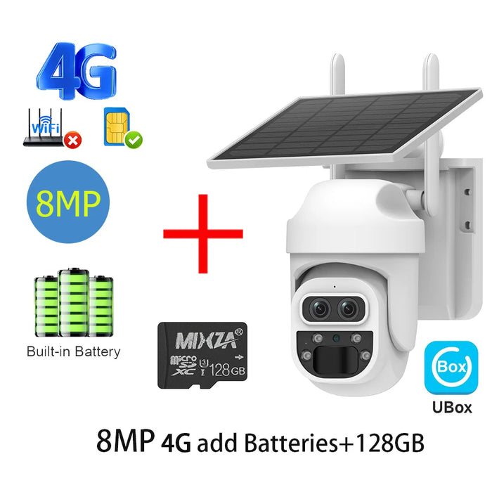 Solar Camera Security Cameras Wireless WIFI / 4G Solar Outdoor Camera 8MP 4K 12X Zoom SIM Human Detection Security Kamera