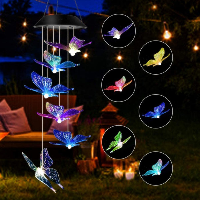 Solar Light Butterfly Windchime Light Rechargeable Christmas All Hallows' Day Party Atmosphere Landscape Balcony Decoration Lamp