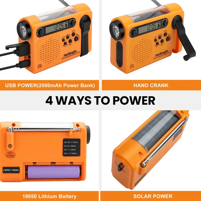 Portable Solar Hand Crank Radio 3 In 1 2000mAh Power Bank Phone Charger Flashlight Emergency Radio AM/FM/SW Weather Radios