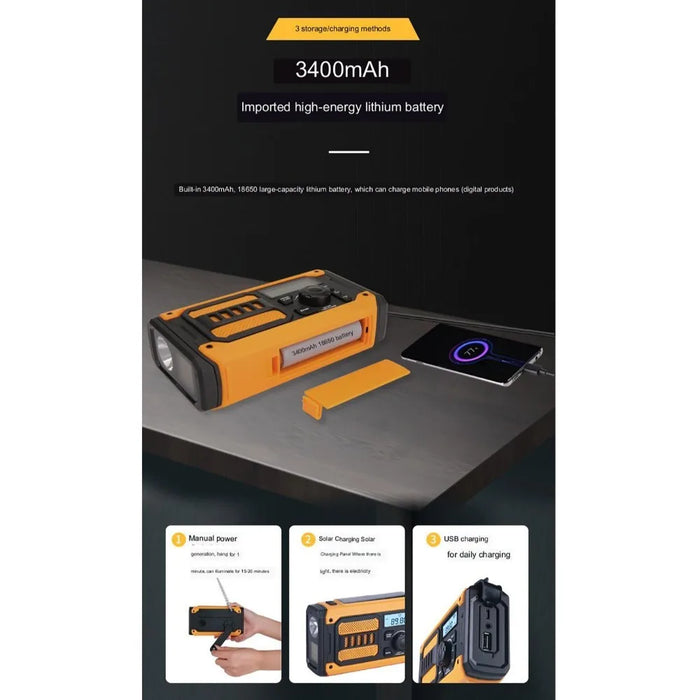 2000mAh Solar Emergency Radio AM FM NOAA Power Bank Portable Weather Radio Multi-band LED Flashlight SOS Outside Radio Universal