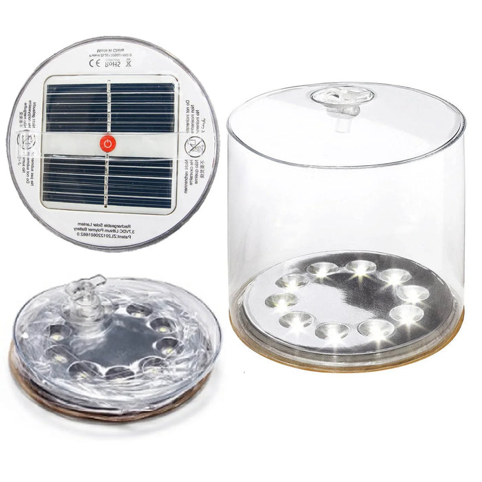 Solar Outdoor Camping Lights Lantern 10 LEDs Rechargeable via Solar, Inflatable Lamp Equipment Waterproof Frosted Lampshade