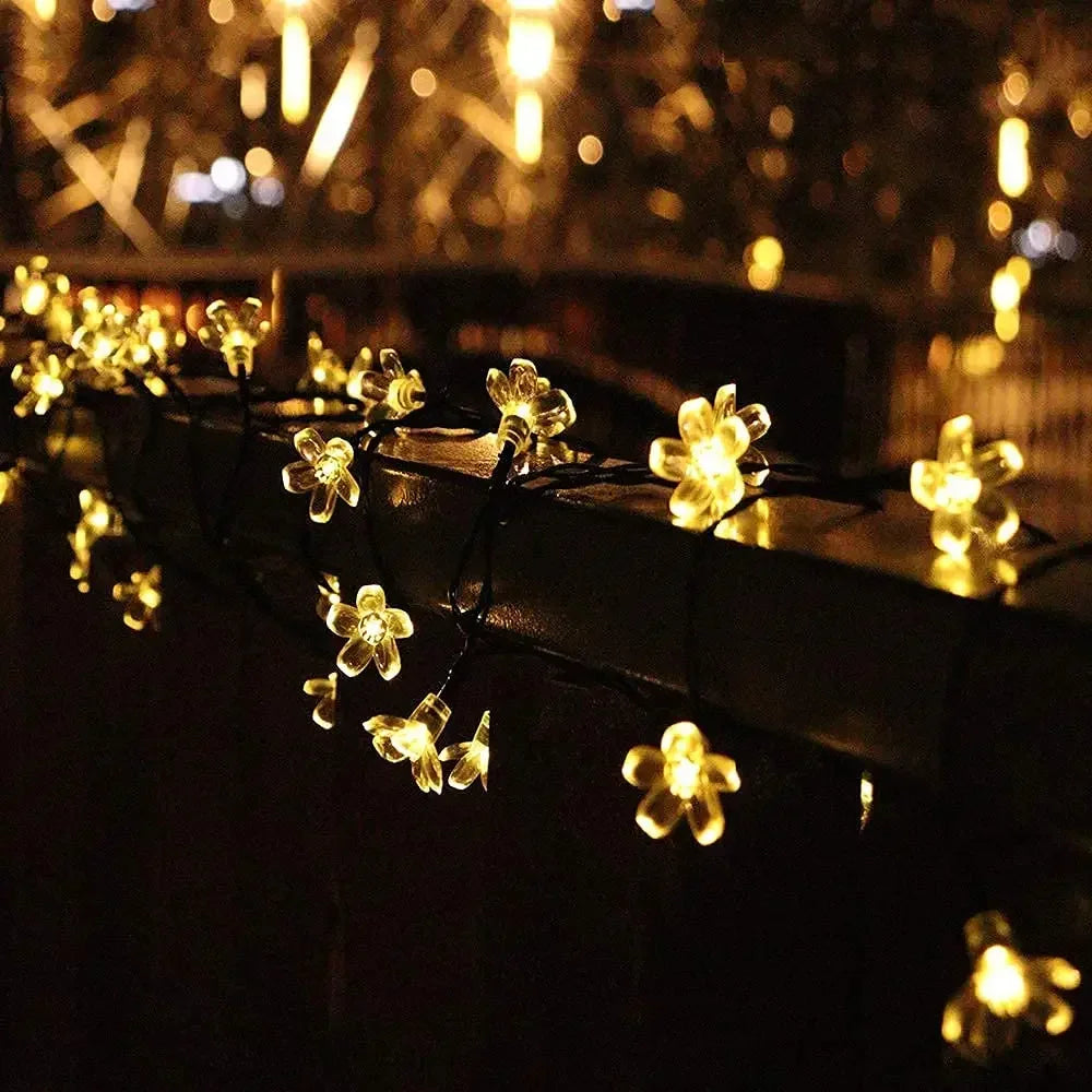 Solar Flower String Lights Outdoor Waterproof LED Fairy Lamp Decoration for Garden Fence Yard Christmas Home Party Decor