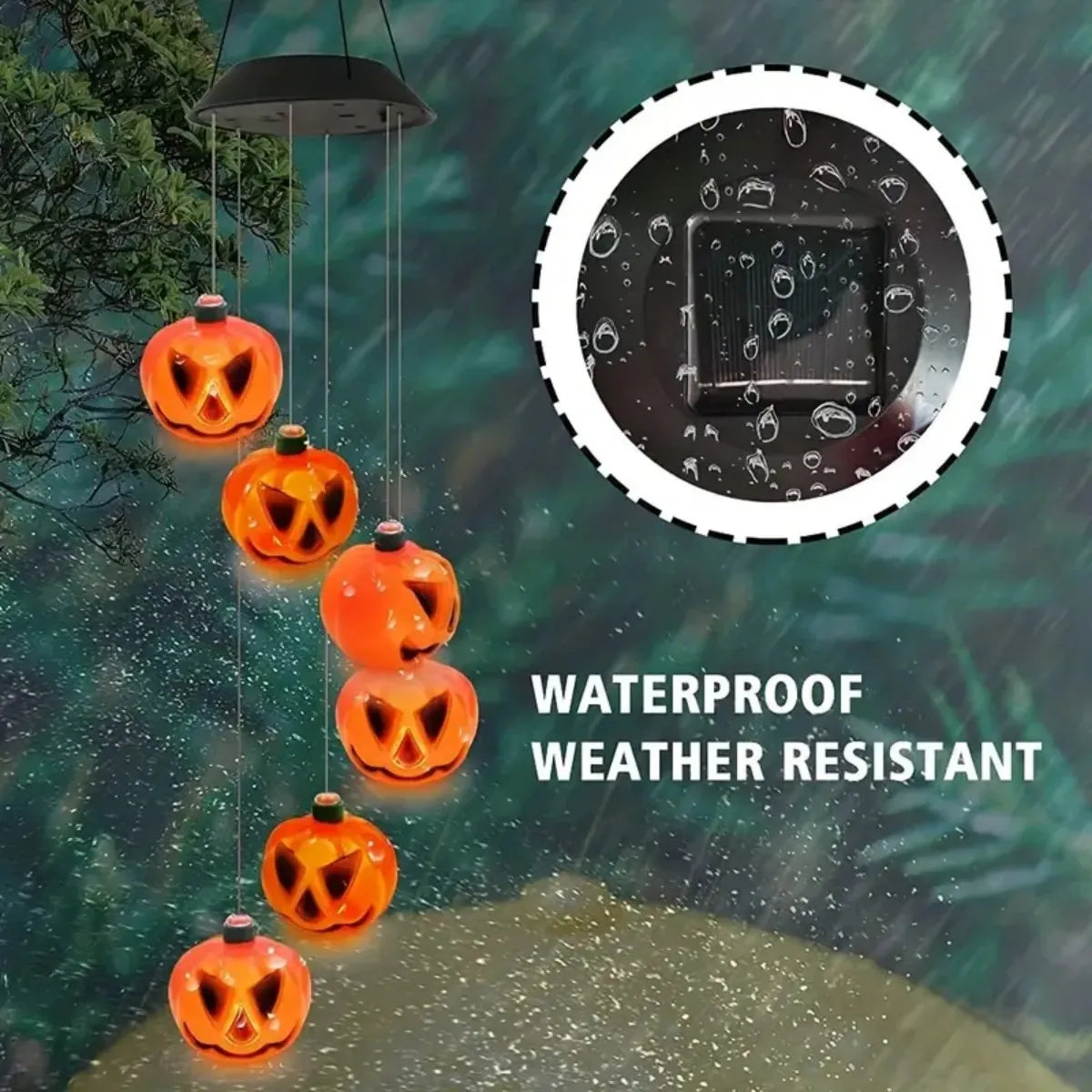 1PC Halloween Solar Wind Chimes Color Changing with 6 LED Pumpkin Waterproof Lights by Solar Powered Suitable For Holiday Party