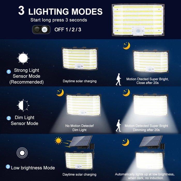 Solar Security Lights Motion Sensor Outdoor 318/238/226LED Garden Lights Waterproof Split Flood Wall Lights Solar Powered 3 Mode