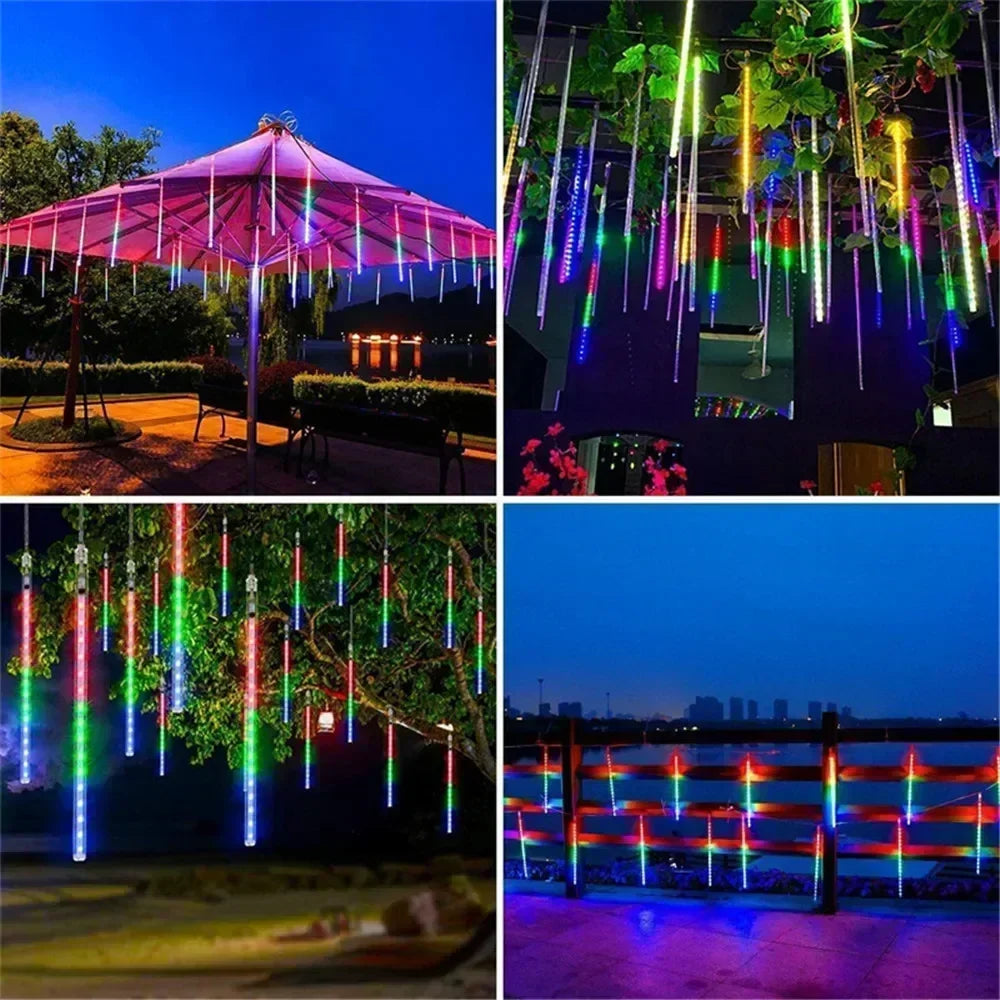 Outdoor Christmas Decoration 30/50cm Solar Meteor Shower Rain Holiday Light Led Light String for Tree Garden 8 Tube Fairy Light