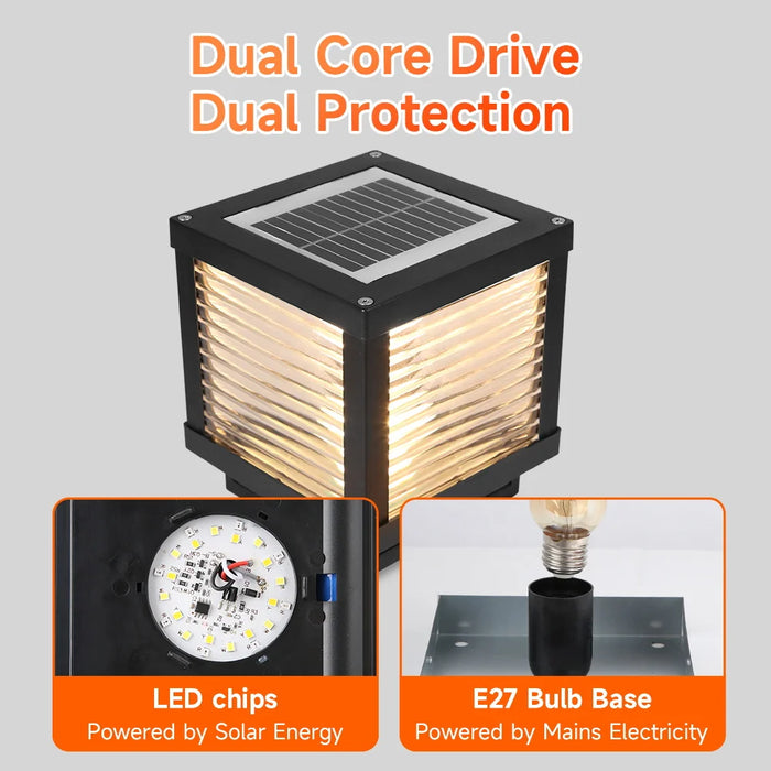 LED Solar Pillar Lights Replaceable Bulb Outdoor Solar Garden Lamps Connect Electricity Sunlight for Fence Pathway Outdoor Decor