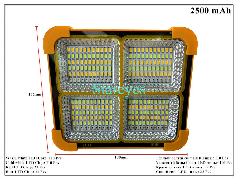 Portable Solar LED Floodlight Rechargeable Flood light Outdoor Photovoltaic panel emergency flashlight torch IP66 Waterproof