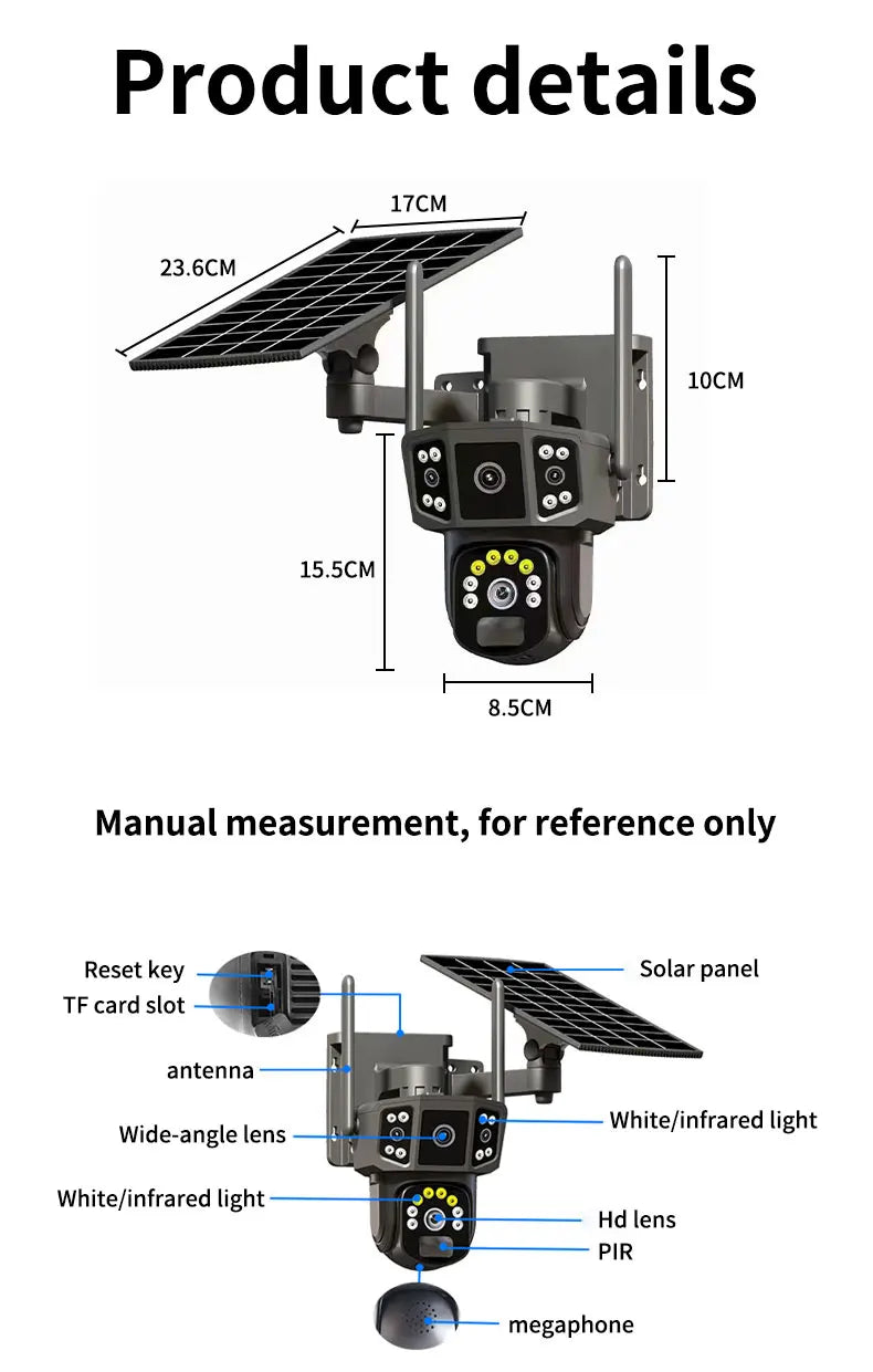 4G sim solar camera,4K dual lens, 10X,outdoor security network camera,wireless WIFI solar closed-circuit television,V380