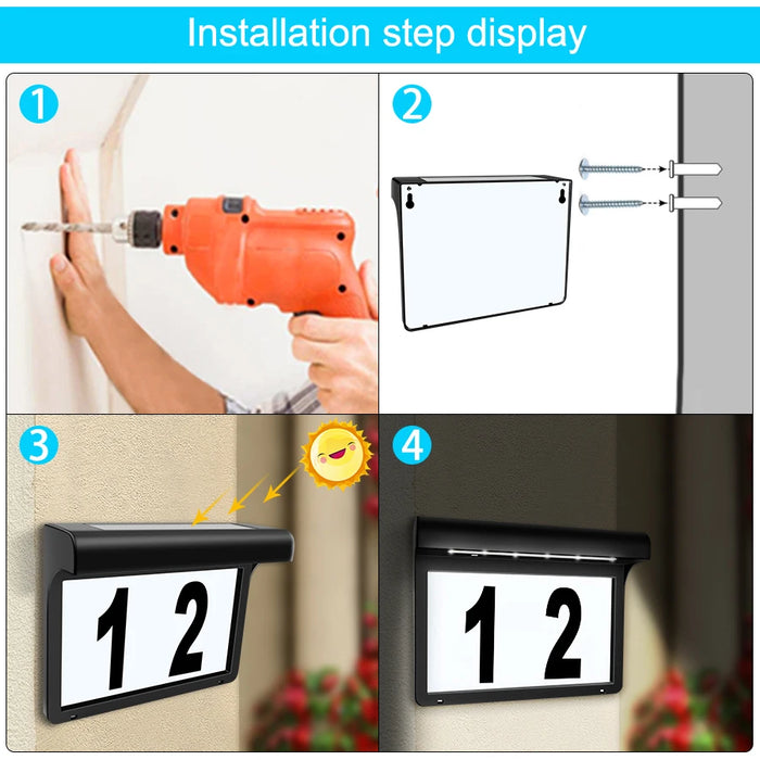 Solar House Number Lights Outdoor Waterproof LED Address Sign Lamp Wireless Sunpower Garden Door Decorative Plaque Wall Light
