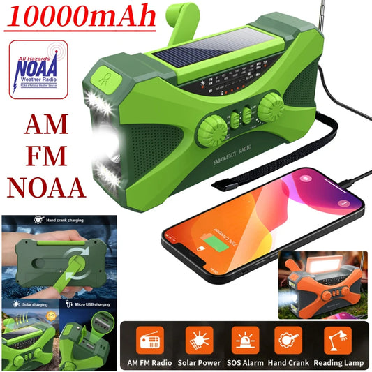 10000mAh Emergency Solar Power Radio Hand Crank Radio AM/FM/NOAA Global receiver High Quality LED Torch Reading Light SOS Alarm