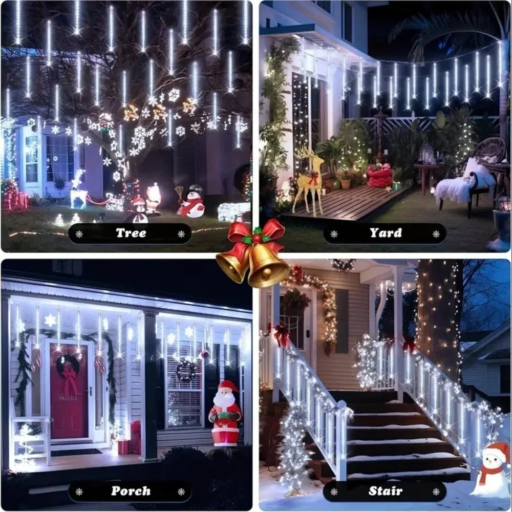 Solar Meteor Shower Rain LED String Lights 8 Tubes Street Garlands Christmas Tree Decorations for Outdoor Fairy Garden Lights