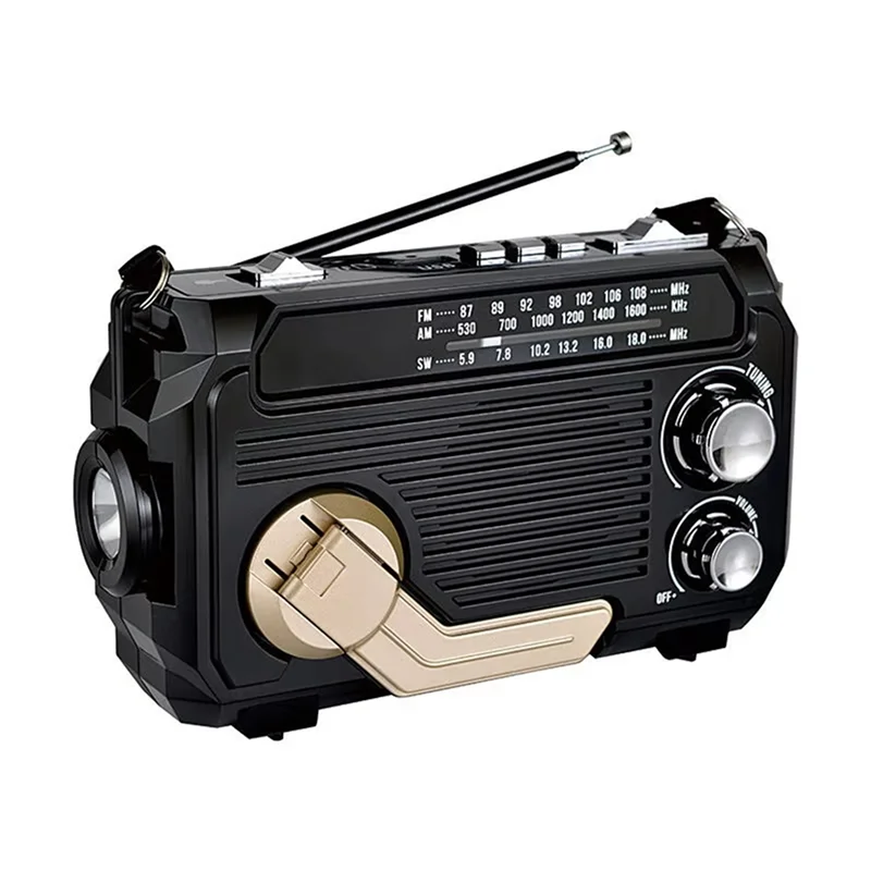 RTSHE-2X FM AM SW Radio Solar Charging Emergency Radios Receiver Hand Crank Bluetooth 5.2 Support TF USB Black