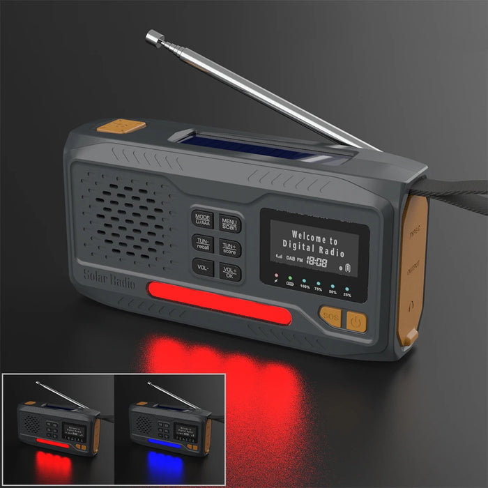 Solar Hand Crank Emergency Radio 2000mAh Rechargeable DAB/FM/Bluetooth-Compatible Radio 4 Ways Powered Reading Lamp for Survival
