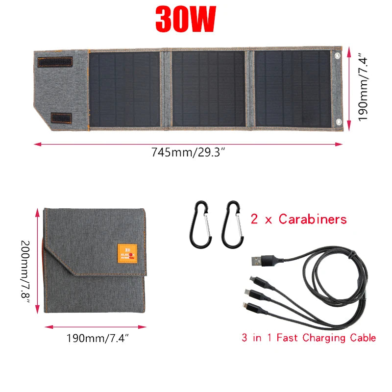 5V 20W 30W Portable Foldable Solar Panel Waterproof for Cell Phone Power Bank Battery Charger Outdoor Camping Tourism Fishing