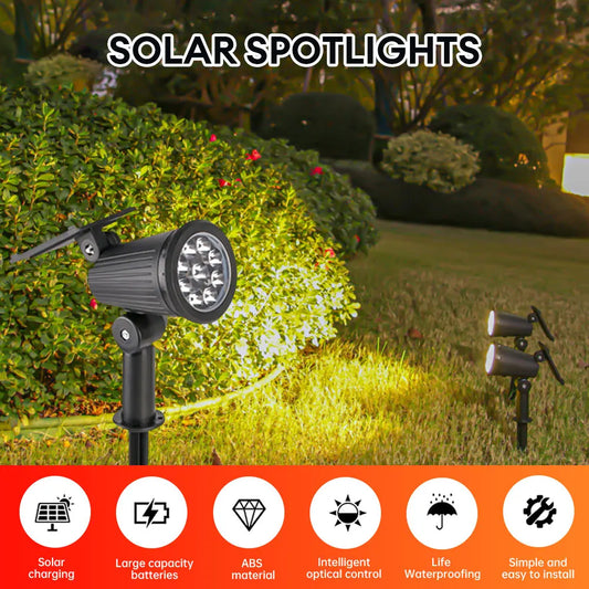 Outdoor Solar Spotlight 9LEDs Brightness Adjustable Spot Lights IP65 Waterproof Solar Spotlight for Garden Patios Porches