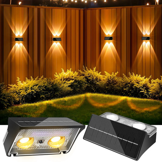 Solar Fence Lights Colorful Outdoor IP65 Waterproof Auto Dusk to Dawn Solar Deck Lights for Step Wall Pathway Stairs Patio