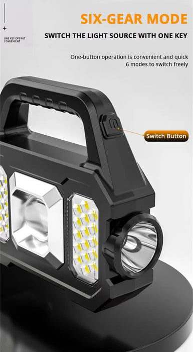 Solar Rechargeable LED Flashlight COB Zoomable Waterproof Tactical Torch Lamp Bulbs Can Charge Mobile Phone Camping Flashlight