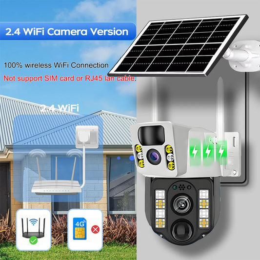 WiFi Solar Camera Dual Lens Security Protection IP 8MP HD Night Vision Outdoor Waterproof Smart Home Video Surveillance Camera