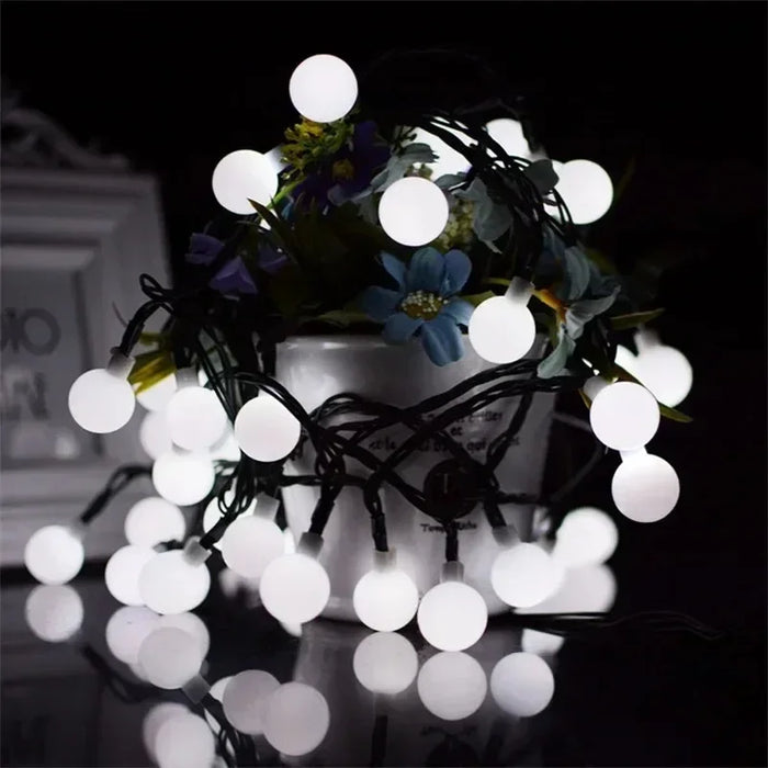 Solar Light String Festoon LED Round Ball Outdoor Garden Solar Garland Lamp for Wedding Party Camping Balcony Holiday Decoration