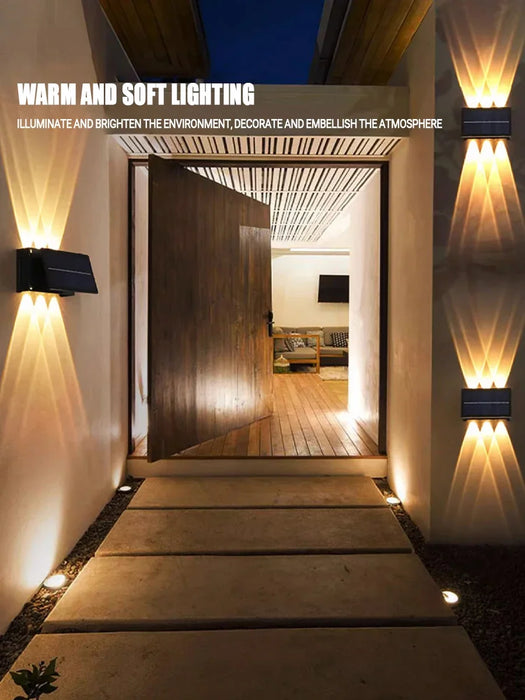 Outdoor Solar Wall Lamp Upper Lower Light Emitting Exterior Wall Lamp Waterproof LED Outdoor Lighting Dual Head Courtyard