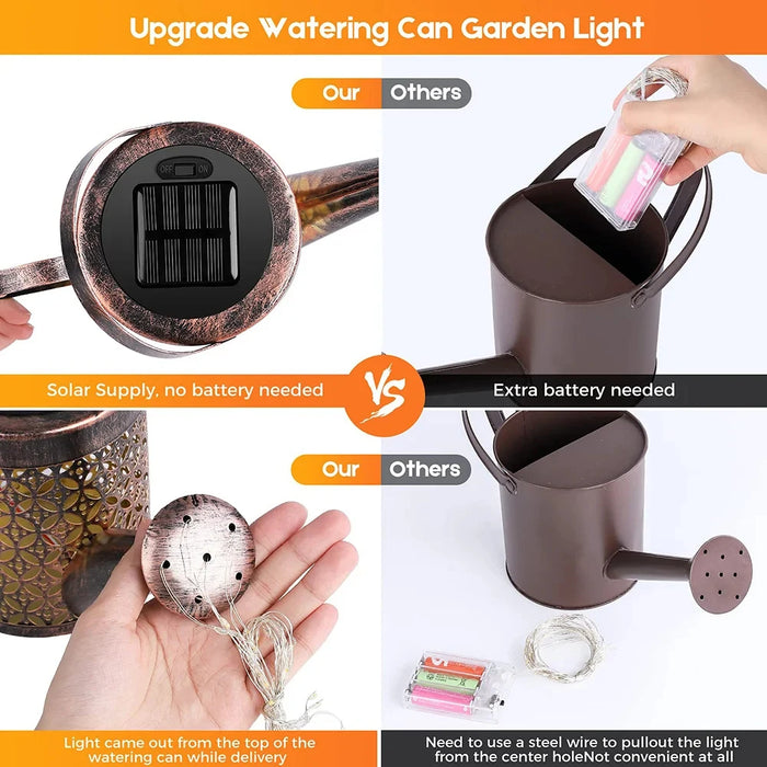 Outdoor Solar Watering Can Light Star Shower Garden Art LED String Light Pathway Patio Hanging Lantern Kettle Decorative Lamp