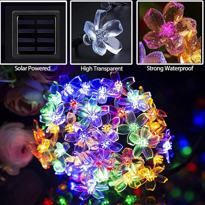 Solar Fairy String Light Sakura Garlands 5/7/12/22M Peach Flower CherryLED Lamp For Wedding Party Garden Christmas Outdoor Decor