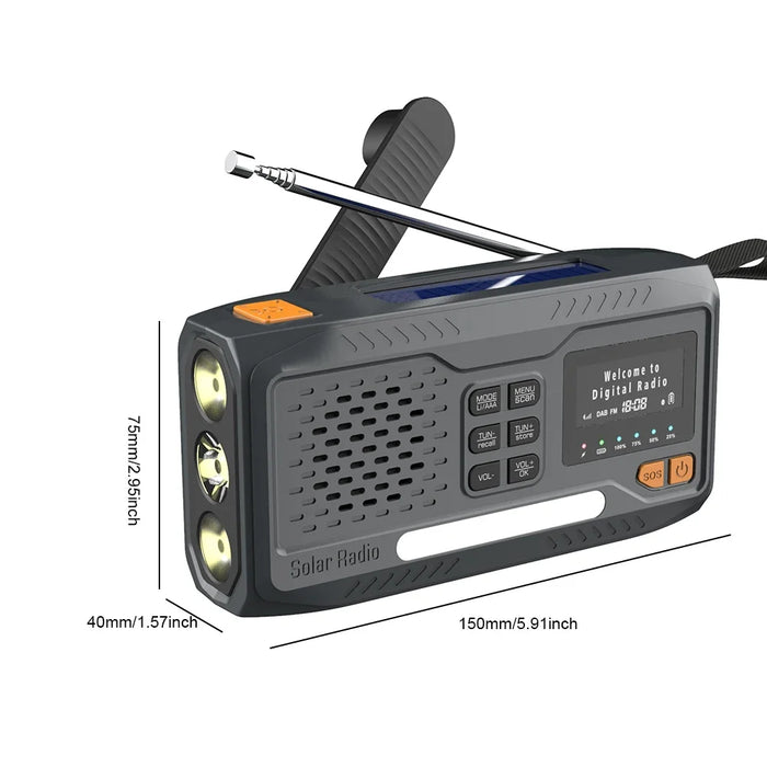 Solar Hand Crank Emergency Radio 2000mAh Rechargeable DAB/FM/Bluetooth-Compatible Radio 4 Ways Powered Reading Lamp for Survival