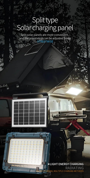 Rechargeable Solar Flood Light Outdoor Portable LED Reflector Spotlight IP66 Waterproof Camping Work Light Floodlight