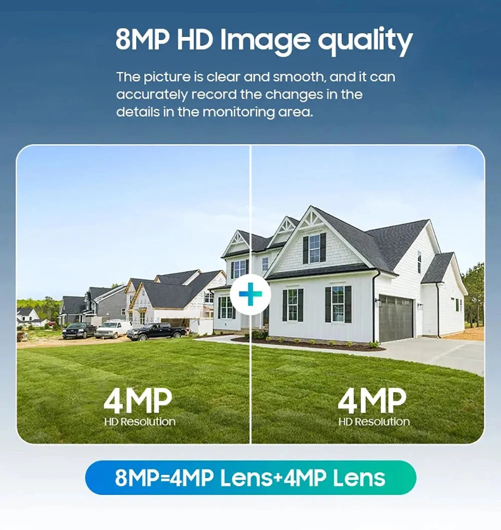 WiFi Solar Camera Dual Lens Security Protection IP 8MP HD Night Vision Outdoor Waterproof Smart Home Video Surveillance Camera